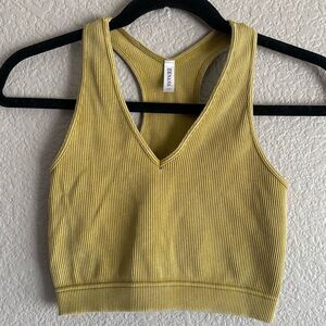 Zenana Ribbed Mustard Yellow Racerback Crop Tank | L/XL